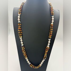 Multicolor Cultured Pearl Necklace Hand Knotted Classic Vintage Statement Gift